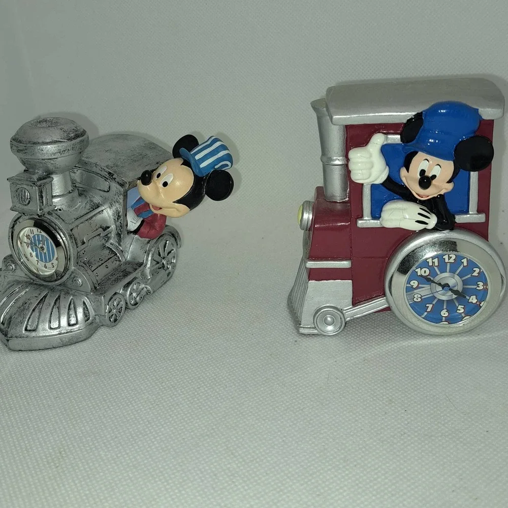 RARE! TWO VINTAGE Mickey Mouse Train Conductor Clocks RARE!